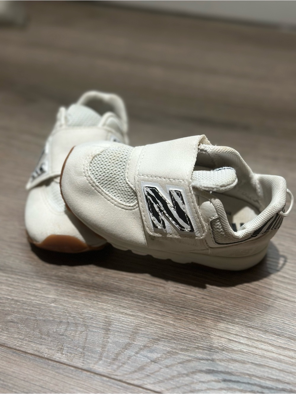 New Balance Cream & Black Kids' Velcro Sneakers